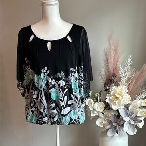 Floral Black and Green Women's Top